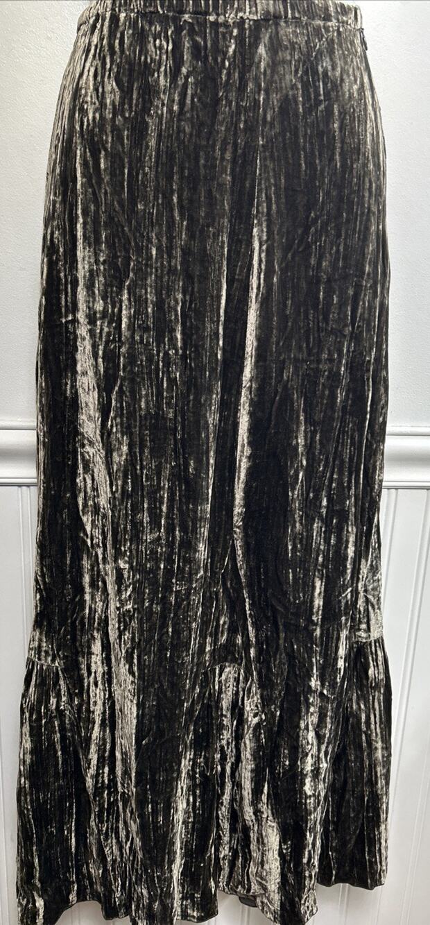 J Jill Crushed Velvet Maxi Skirt Green Boho Romantic Whimsigoth Artsy Earthy S